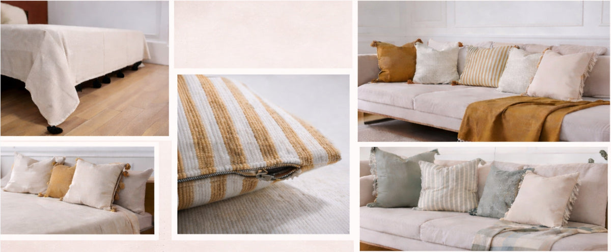 Textile pour la chambre et le salon : couvre-lits, housses de coussin et draps – The Moroccan Vibrations