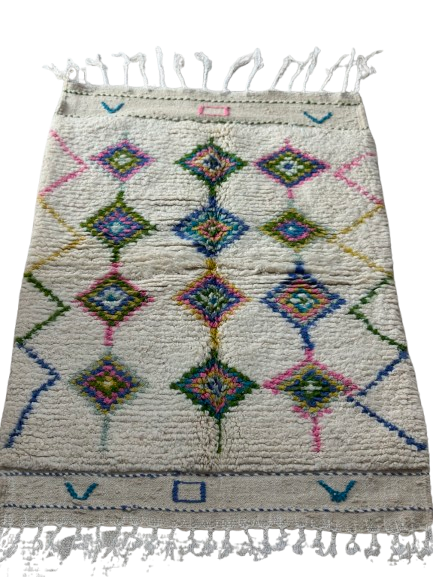 Tapis Azilal Marocain en Laine – Tissé à la Main par Artisans Berbères (Approx 39x59/100 x 150 cm)