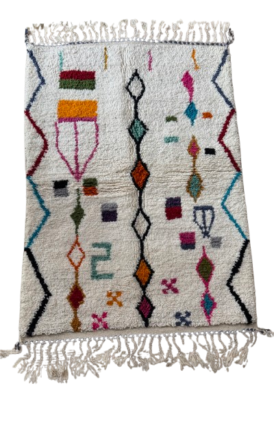 Tapis Azilal Marocain en Laine – Tissé à la Main par Artisans Berbères (Approx 39x59/100 x 150 cm)