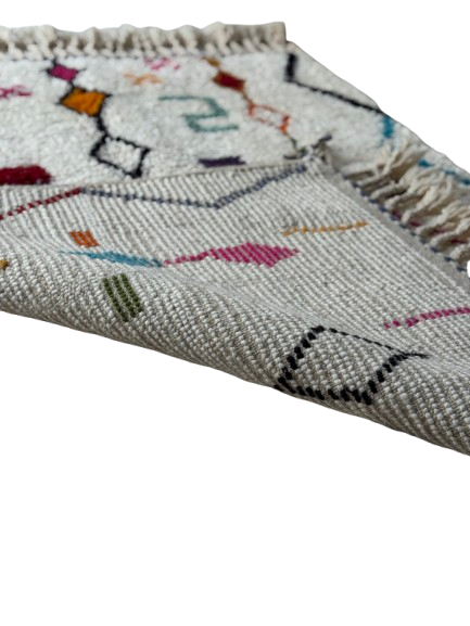 Tapis Azilal Marocain en Laine – Tissé à la Main par Artisans Berbères (Approx 39x59/100 x 150 cm)