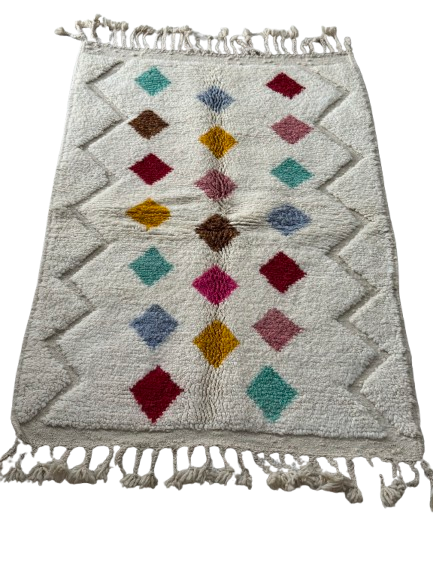 Tapis Azilal Marocain en Laine – Tissé à la Main par Artisans Berbères (Approx 39x59/100 x 150 cm)