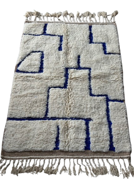 Tapis Azilal Marocain en Laine – Tissé à la Main par Artisans Berbères (Approx 39x59/100 x 150 cm)