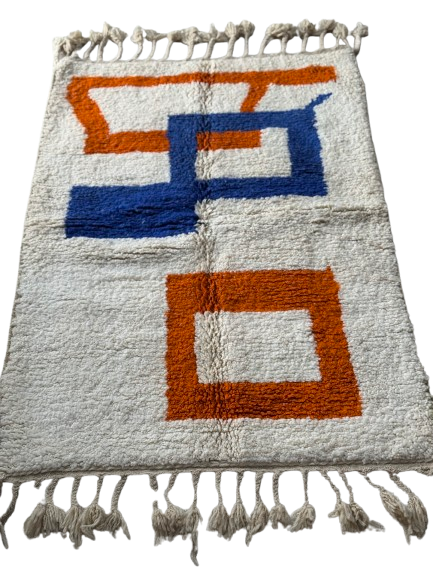 Tapis Azilal Marocain en Laine – Tissé à la Main par Artisans Berbères (Approx 39x59/100 x 150 cm)