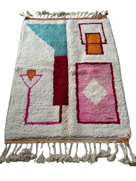 Tapis Azilal Marocain en Laine – Tissé à la Main par Artisans Berbères (Approx 39x59/100 x 150 cm)