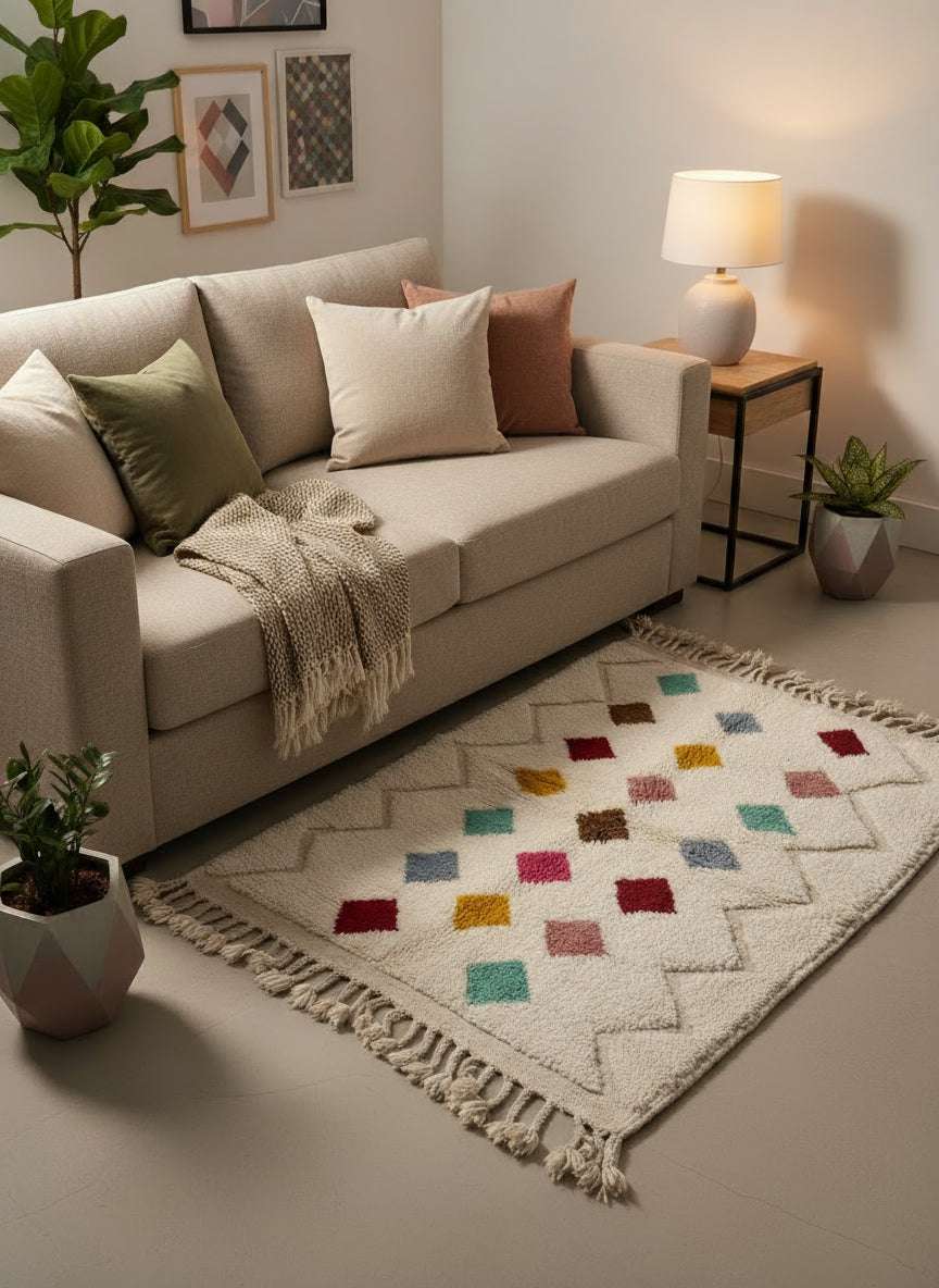 Tapis Azilal Marocain en Laine – Tissé à la Main par Artisans Berbères (Approx 39x59/100 x 150 cm) - The Moroccan Vibrations