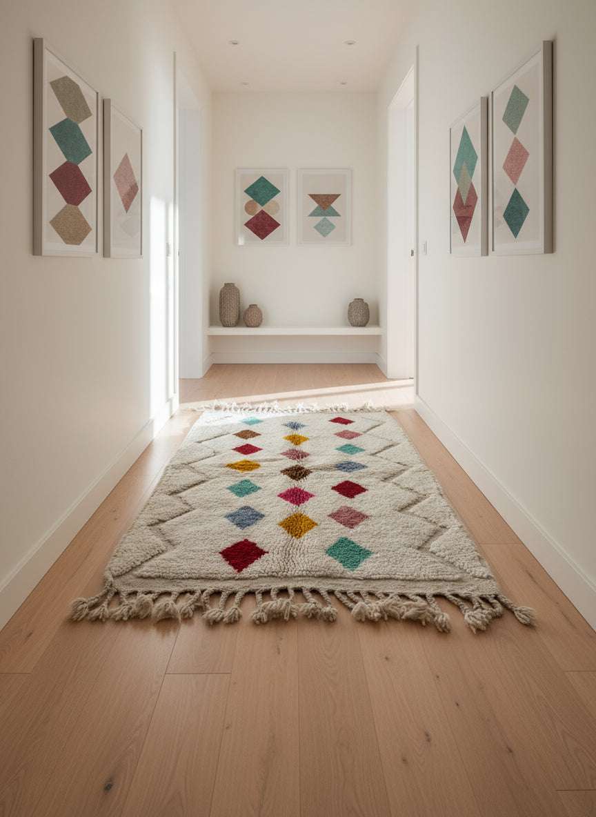 Tapis Azilal Marocain en Laine – Tissé à la Main par Artisans Berbères (Approx 39x59/100 x 150 cm) - The Moroccan Vibrations