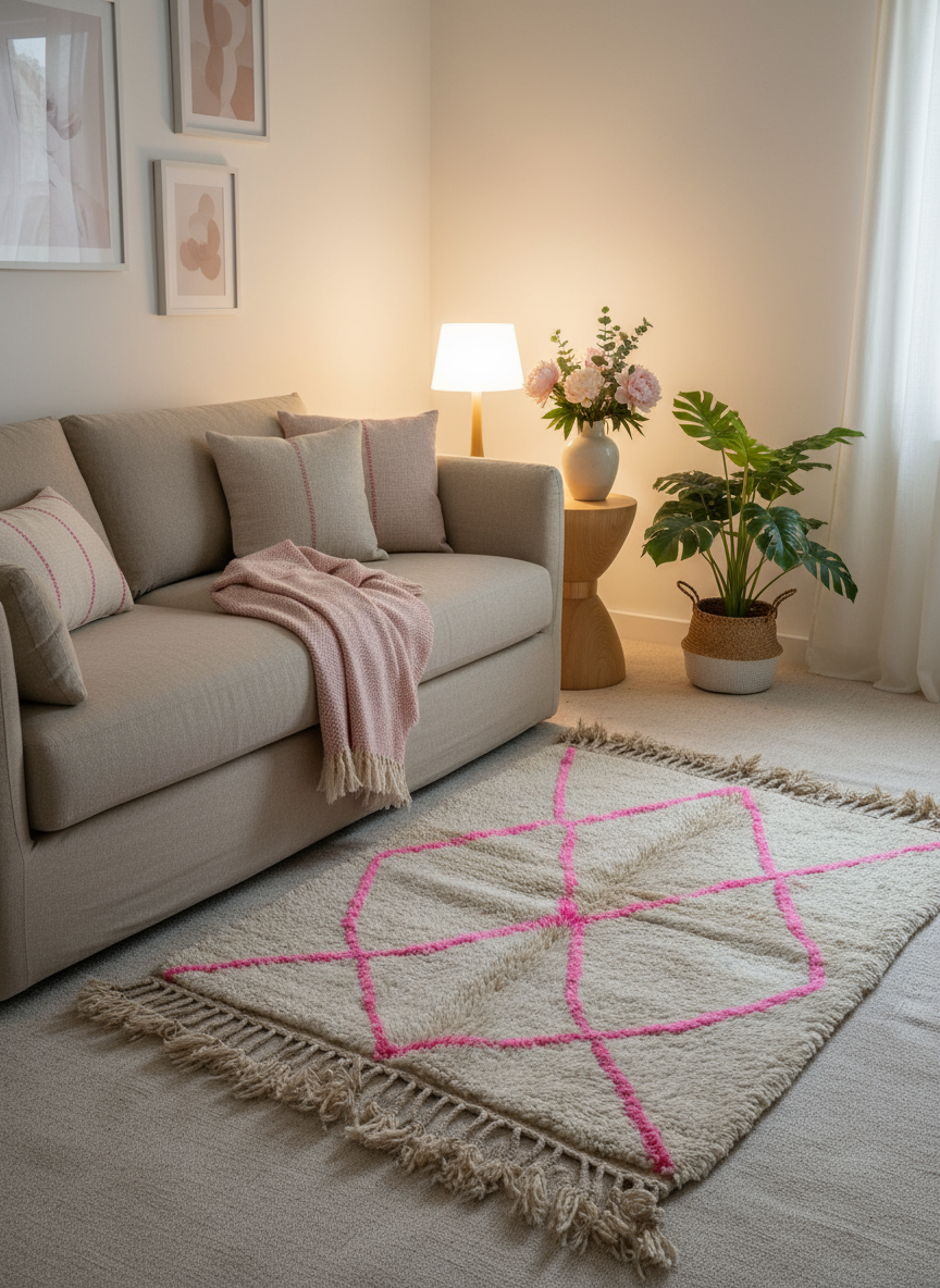 Tapis Azilal Marocain en Laine – Tissé à la Main par Artisans Berbères (Approx 39x59/100 x 150 cm) - The Moroccan Vibrations