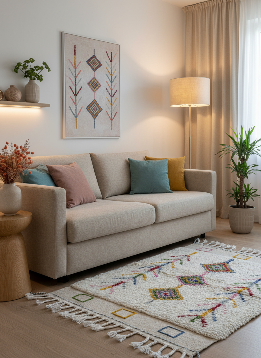 Tapis Azilal Marocain en Laine – Tissé à la Main par Artisans Berbères (Approx 39x59/100 x 150 cm) - The Moroccan Vibrations