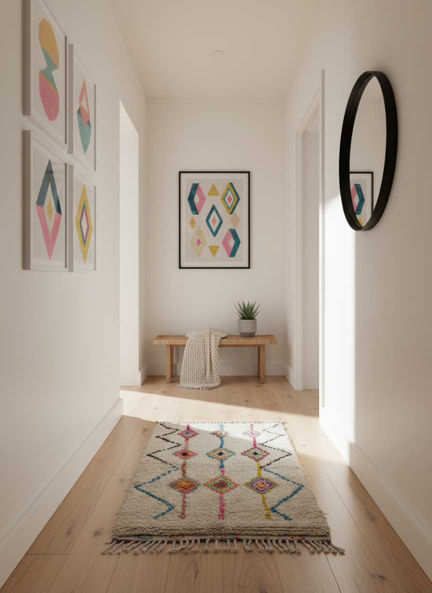 Tapis Azilal Marocain en Laine – Tissé à la Main par Artisans Berbères (Approx 39x59/100 x 150 cm) - The Moroccan Vibrations