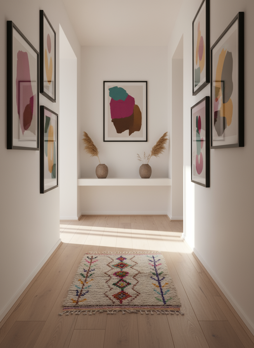 Tapis Azilal Marocain en Laine – Tissé à la Main par Artisans Berbères (Approx 39x59/100 x 150 cm) - The Moroccan Vibrations