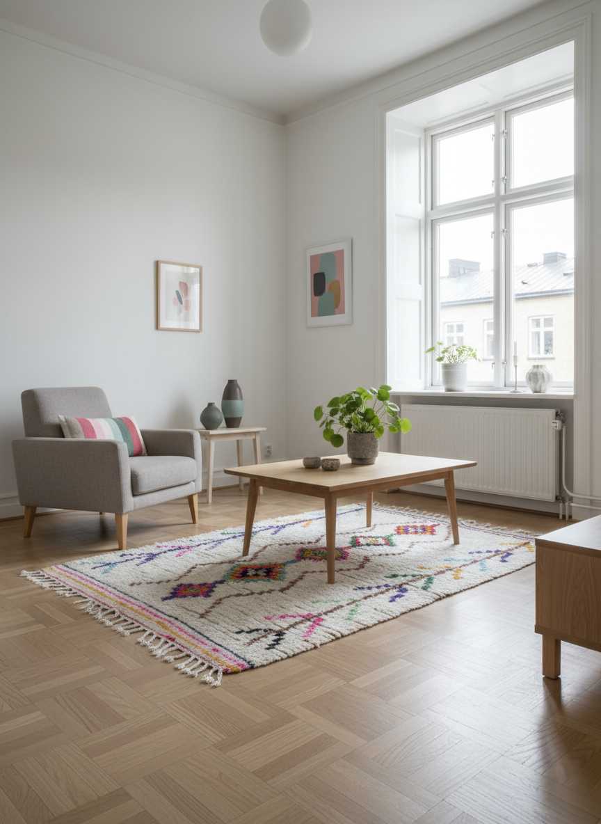 Tapis Azilal Marocain en Laine – Tissé à la Main par Artisans Berbères (Approx 39x59/100 x 150 cm) - The Moroccan Vibrations