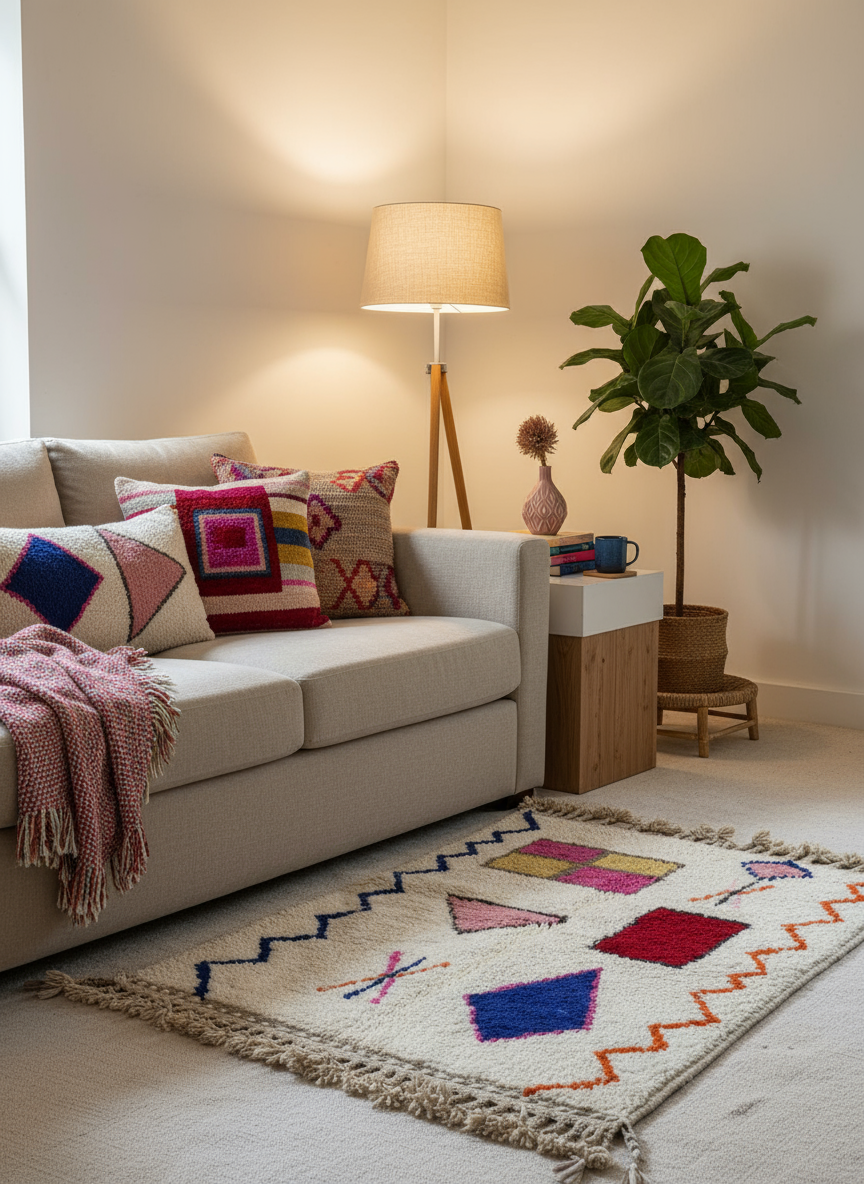 Tapis Azilal Marocain en Laine – Tissé à la Main par Artisans Berbères (Approx 39x59/100 x 150 cm) - The Moroccan Vibrations