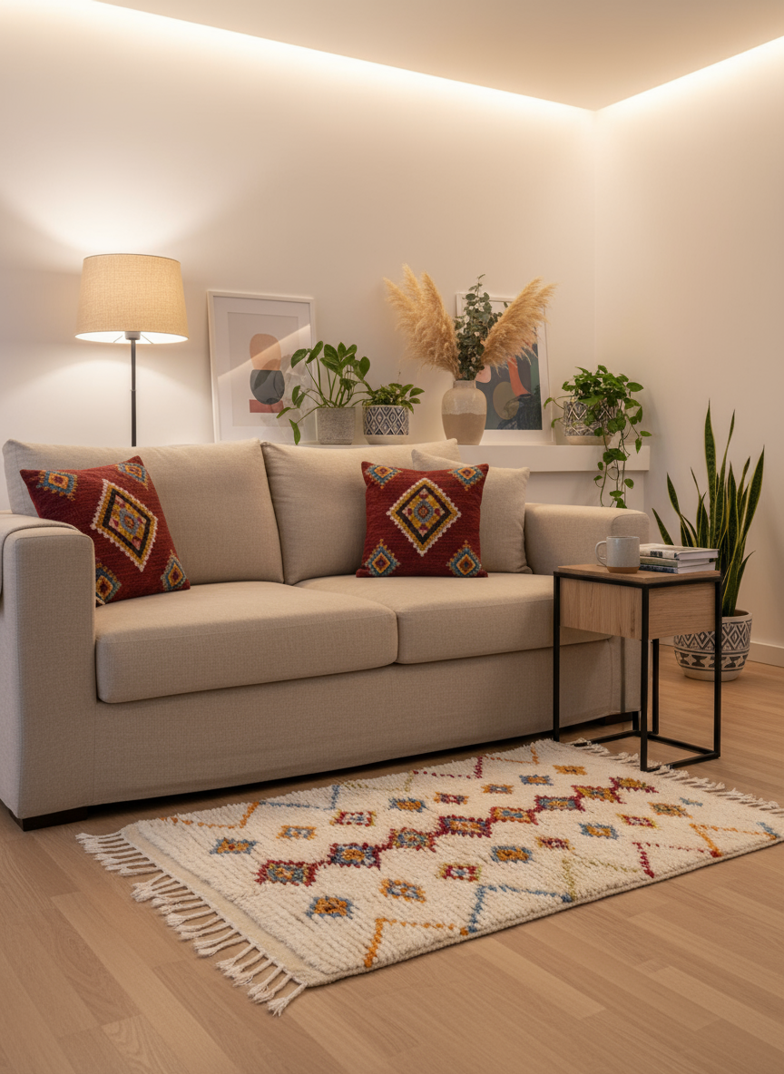 Tapis Azilal Marocain en Laine – Tissé à la Main par Artisans Berbères (Approx 39x59/100 x 150 cm) - The Moroccan Vibrations