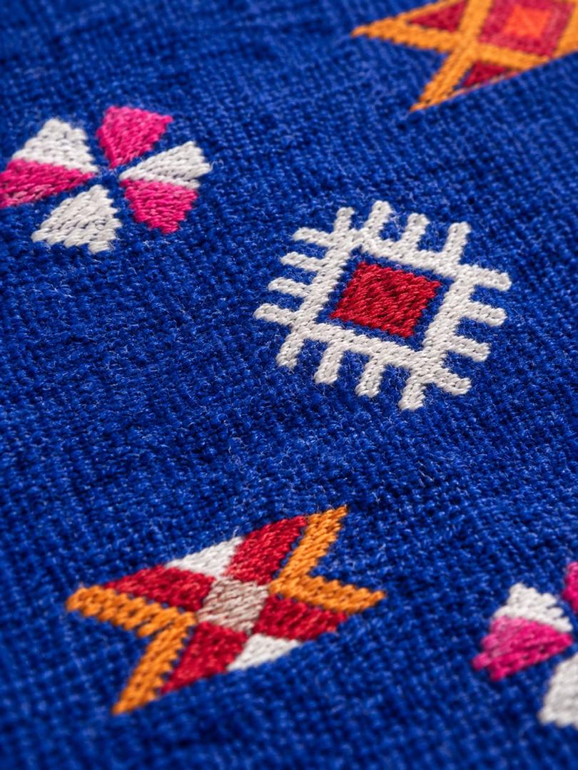 TAPIS BERBÈRE MAROCAIN en COTON-MOTIFS TRADITIONNELS TISSÈS à la Main,Bleu Roi & Multicolore (59x98/150x250cm)