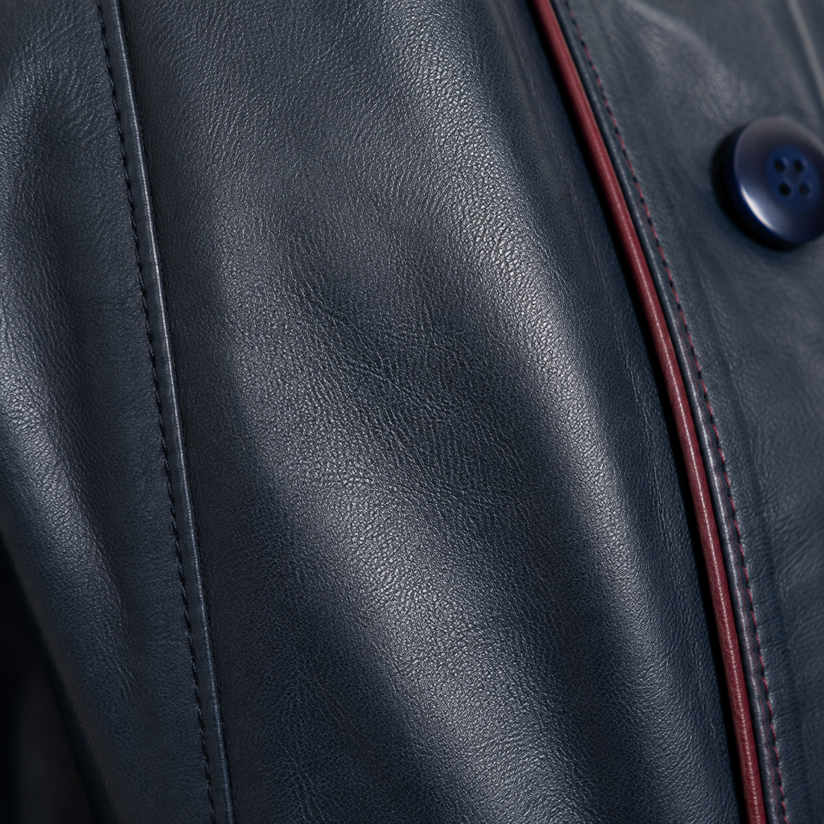 Veste Longue en Cuir Véritable — Bleu Marine & Bordeaux - The Moroccan Vibrations