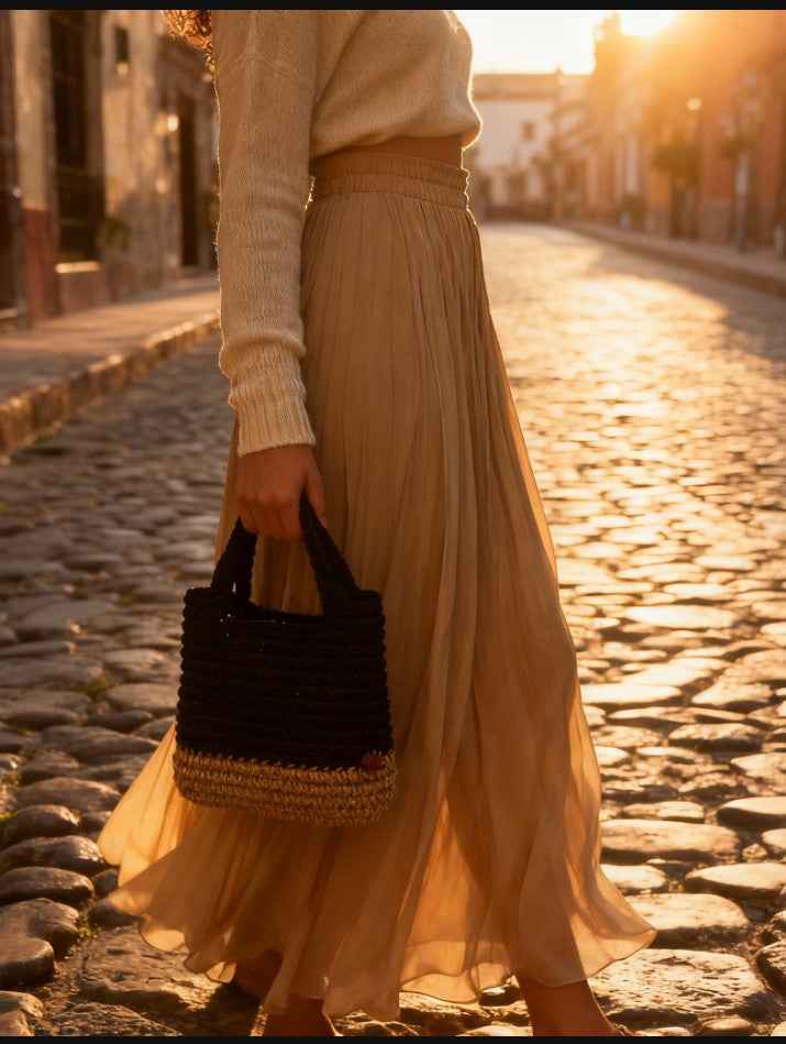 Ensemble "Goffa Top Handle" Noir – Sac à main & Pochette assortie + accessoires