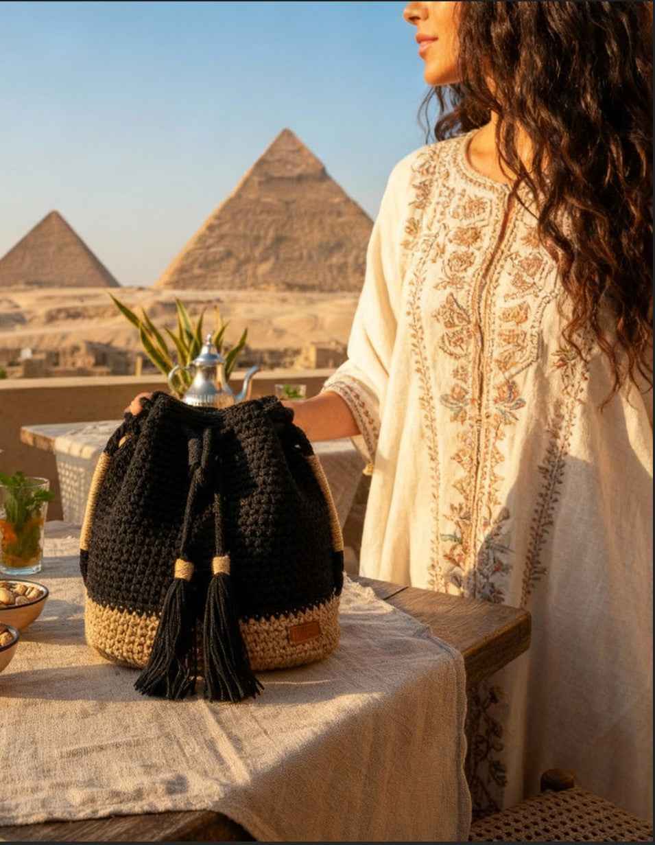 Ensemble "Goffa Buck" Noir – Sac à main & Pochette assortie + accessoires