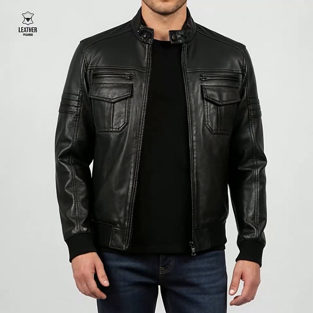 Blouson en Cuir Véritable — Noir, Casual Chic