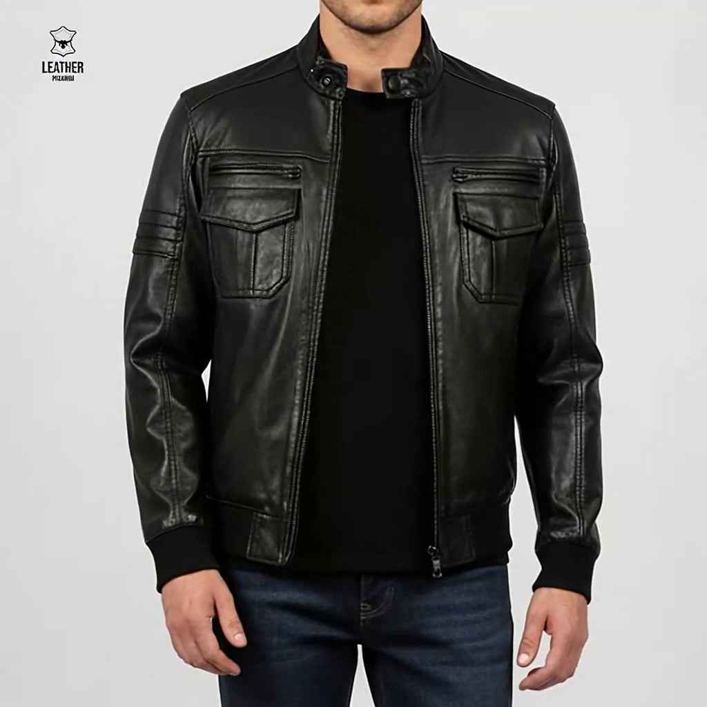 Blouson en Cuir Véritable — Noir, Casual Chic