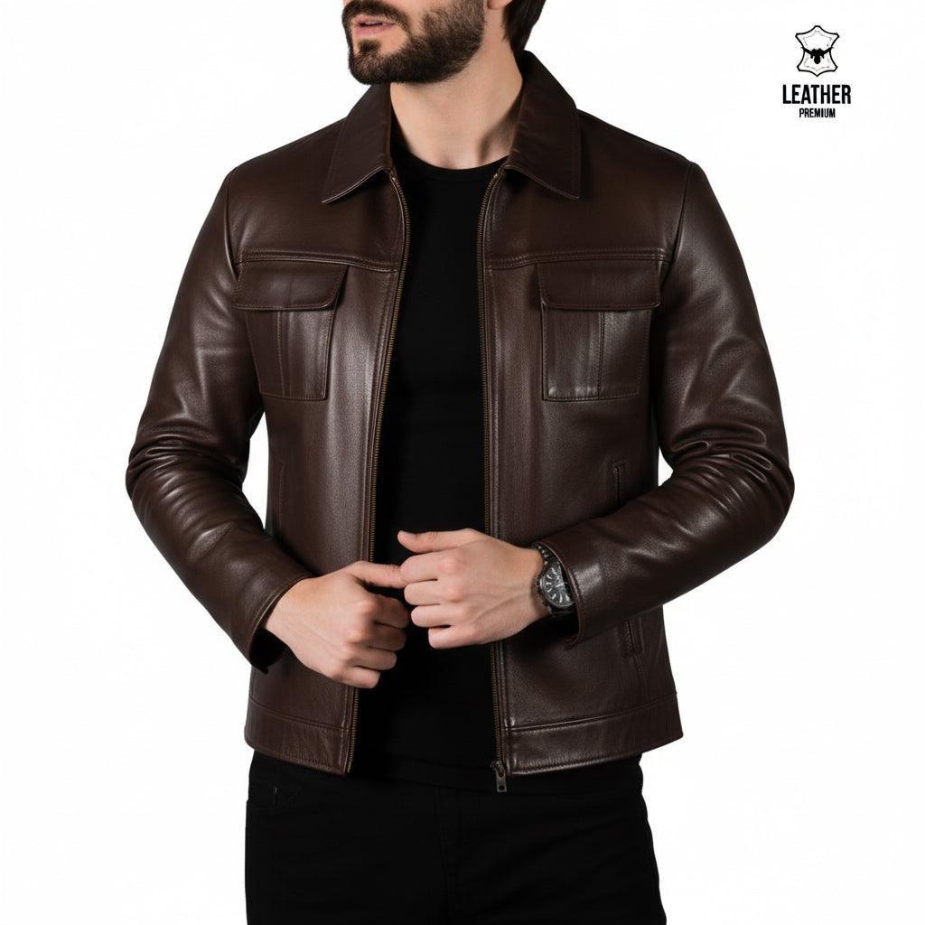 Le Vintage Chic — Veste Cuir Poches Plaquées