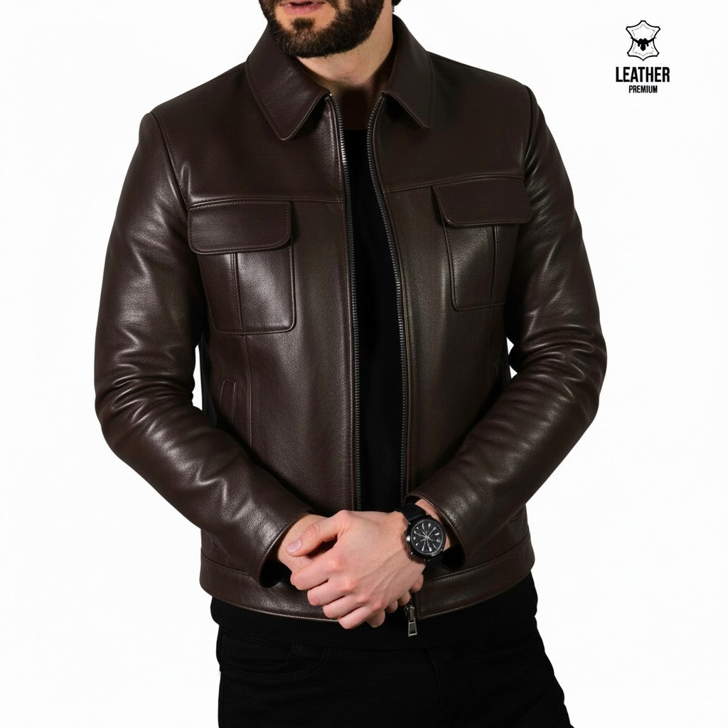Le Vintage Chic — Veste Cuir Poches Plaquées