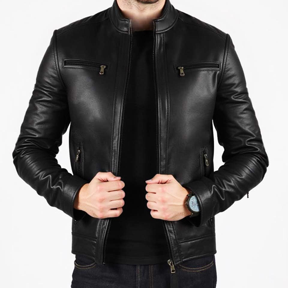 L’Essentiel Noir — Blouson Cuir Col Officier
