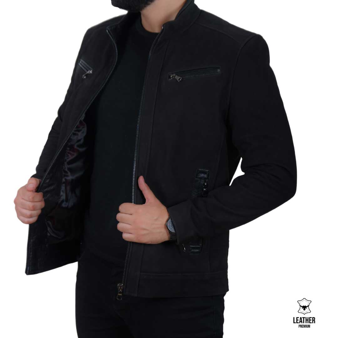 Suede Noir — Blouson Cuir Nubuck Homme