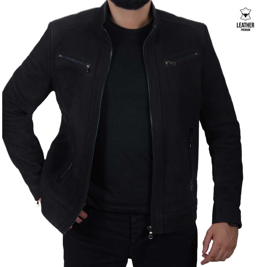 Suede Noir — Blouson Cuir Nubuck Homme