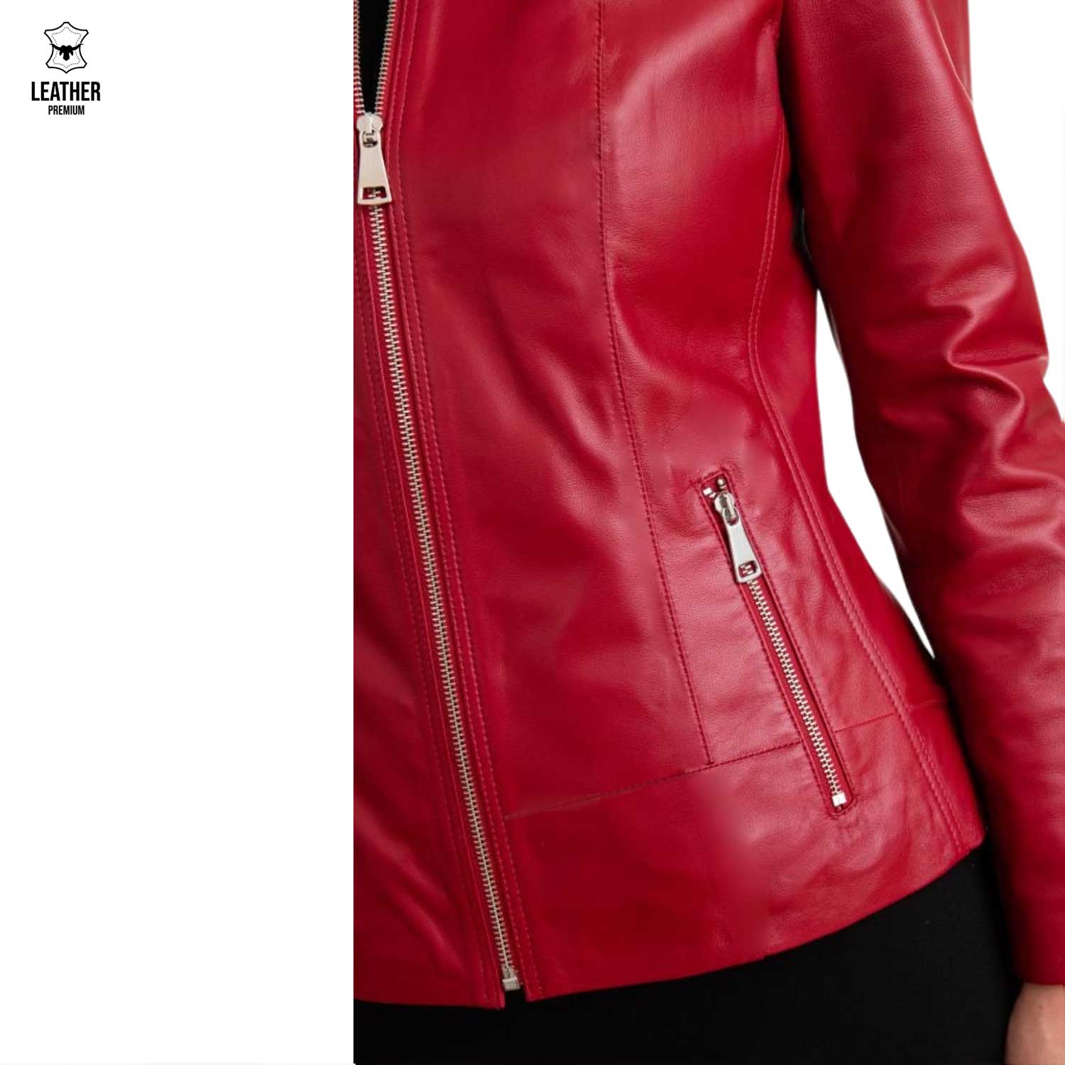 Cardinal — Veste Cuir Col Rond Rouge
