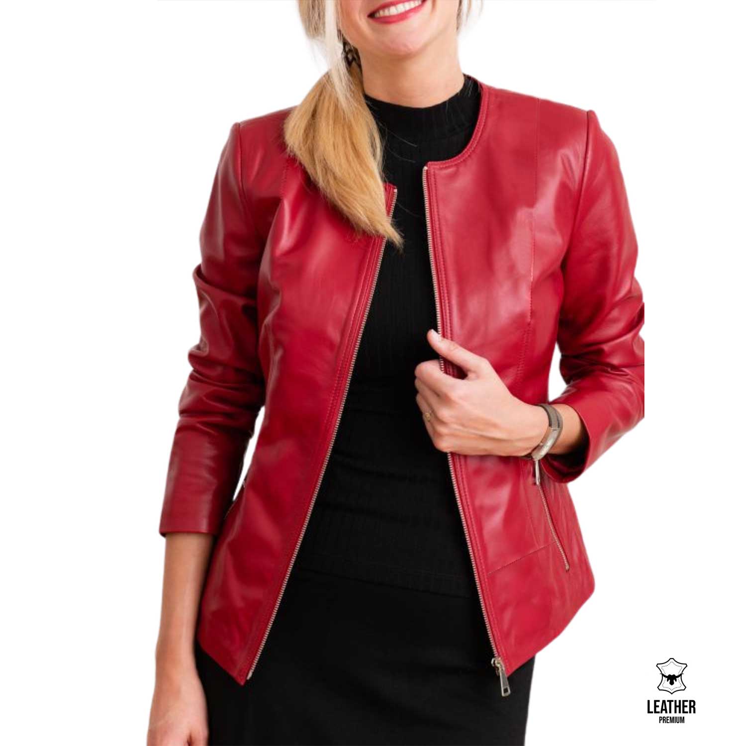 Cardinal — Veste Cuir Col Rond Rouge