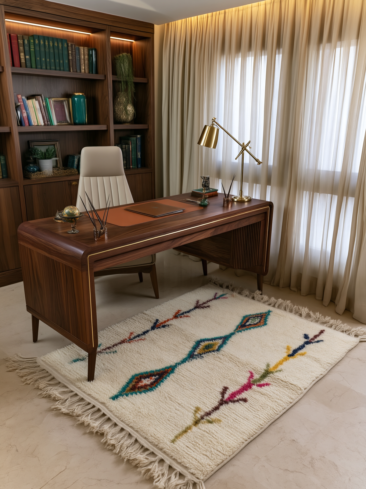 Tapis berbère marocain en laine, tissé à la main par artisans berbères, avec motifs traditionnels, dimensions 39x59 cm.