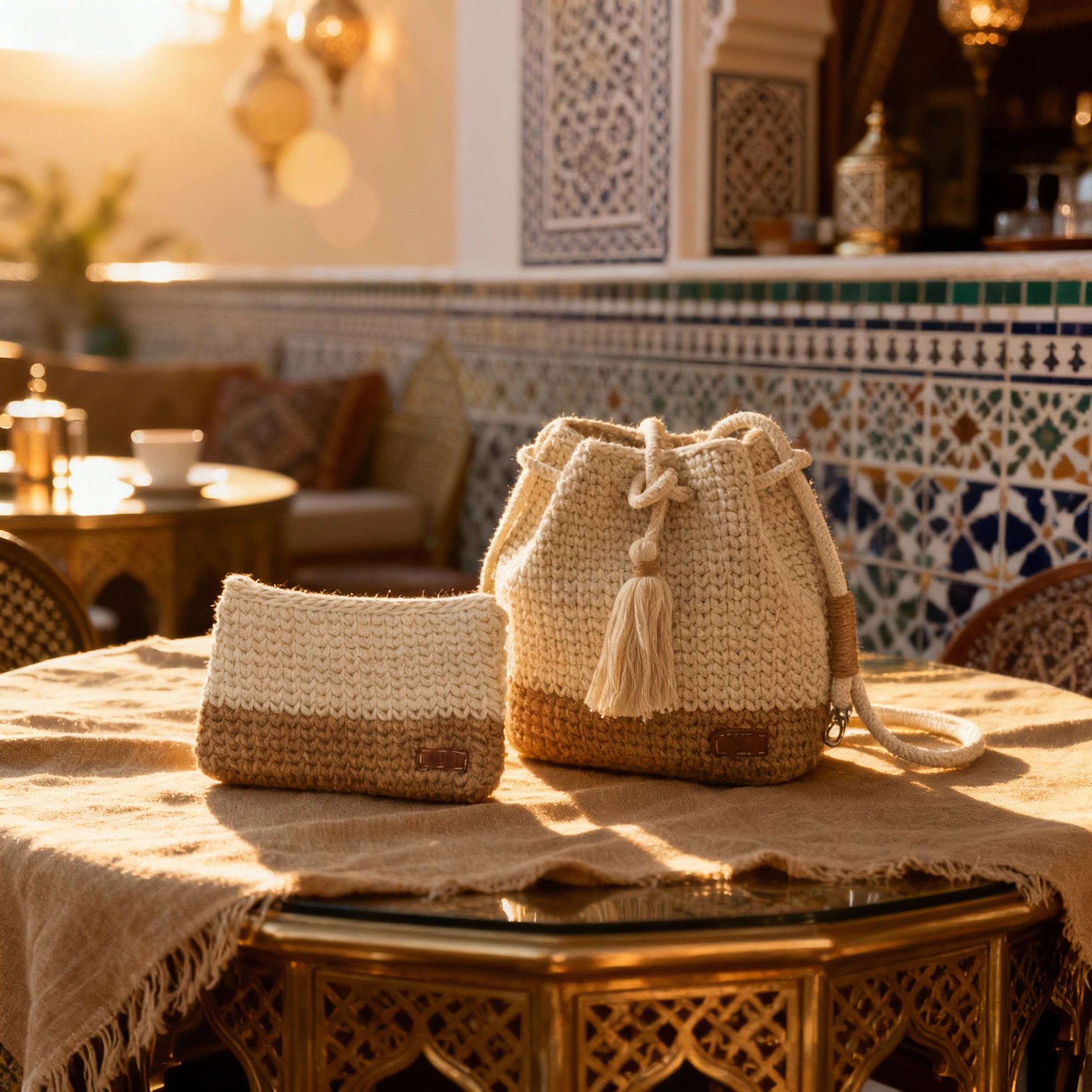 Ensemble "Goffa Buck" Blanc – Sac à main & Pochette assortie + accessoires