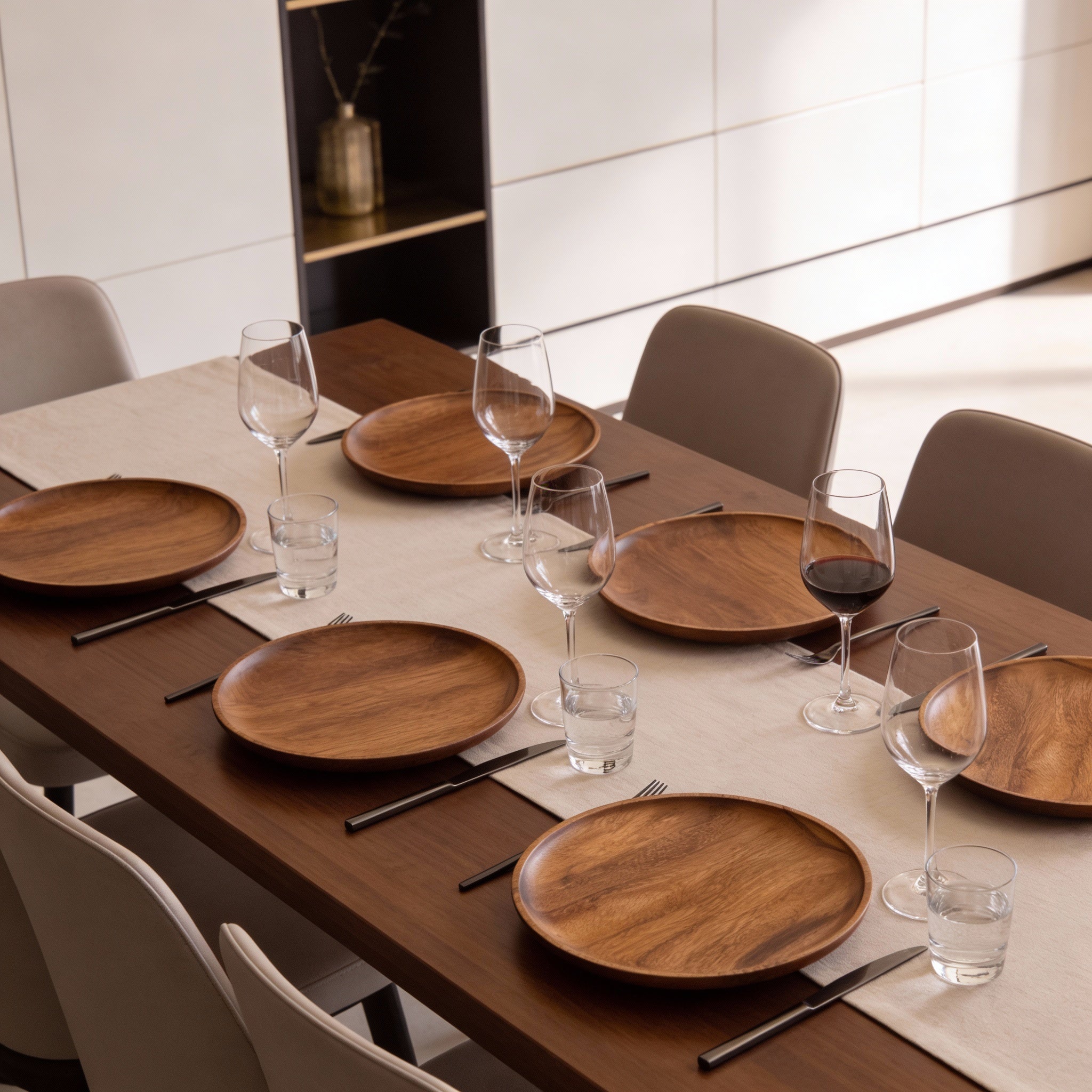 Set de 6 Assiettes Rondes Bois de Noyer 25 cm - The Moroccan Vibrations