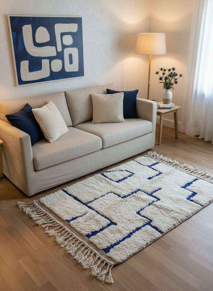 Tapis Azilal Marocain en Laine – Tissé à la Main par Artisans Berbères (Approx 39x59/100 x 150 cm)