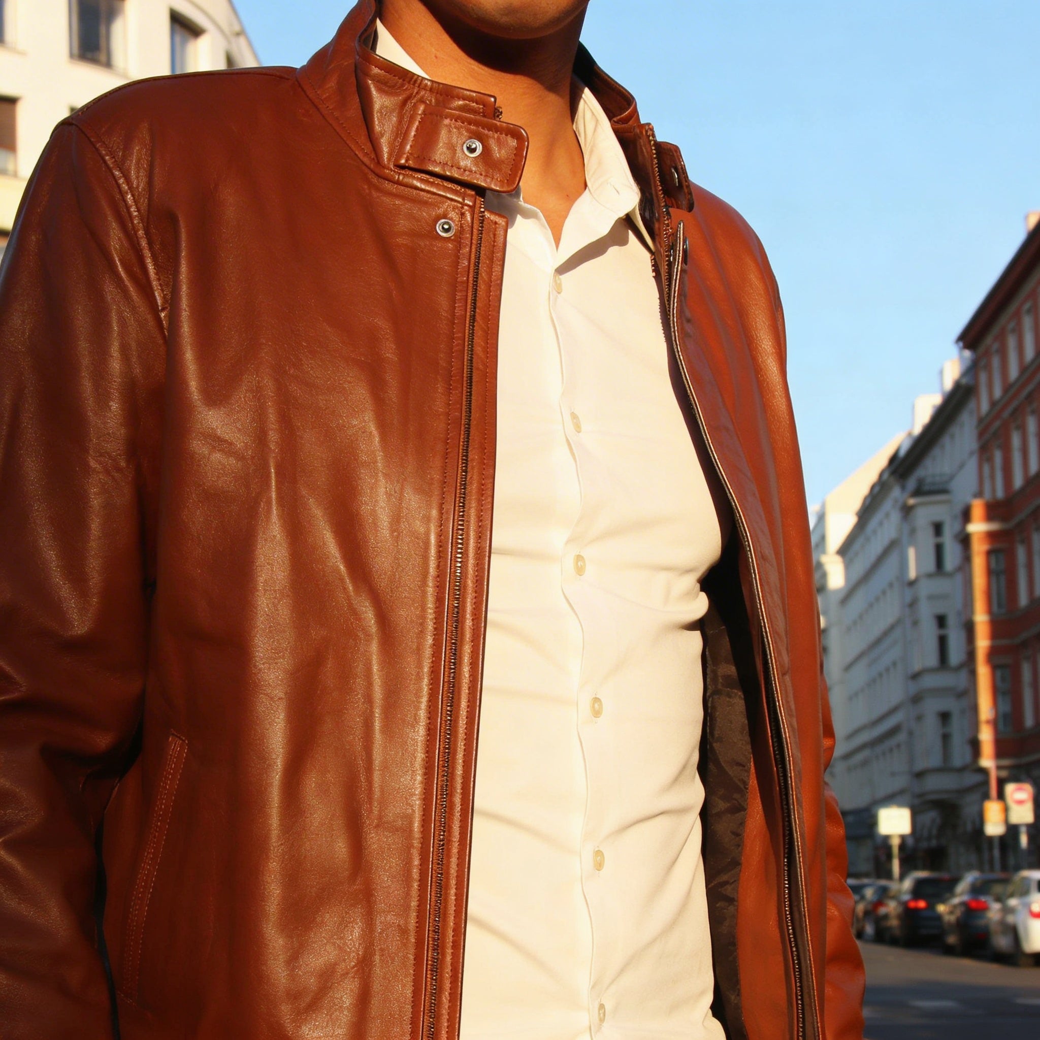 Veste Homme en Cuir Véritable – Modèle HUGO – Artisanat Marocain - The Moroccan Vibrations
