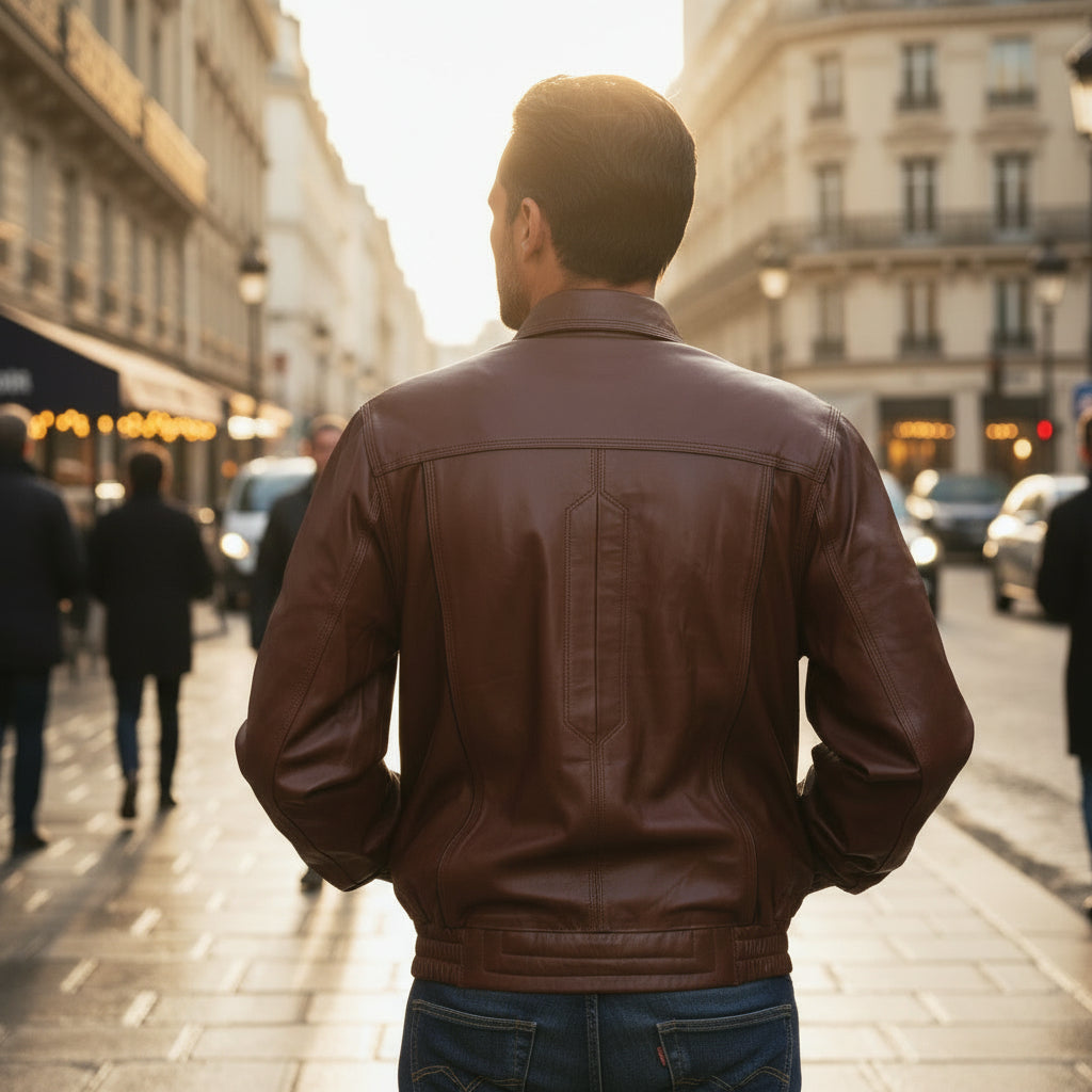 Veste Homme en Cuir Véritable – Modèle THEO VINTAGE - Artisanat Marocain - The Moroccan Vibrations