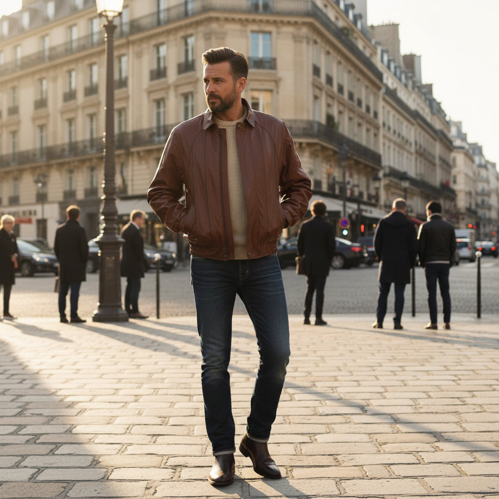 Veste Homme en Cuir Véritable – Modèle THEO VINTAGE - Artisanat Marocain - The Moroccan Vibrations