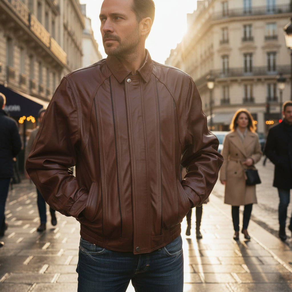 Veste Homme en Cuir Véritable – Modèle THEO VINTAGE - Artisanat Marocain - The Moroccan Vibrations