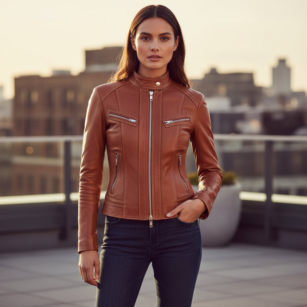 Blouson Femme en Cuir d’Agneau – Savoir-Faire d’Artisan Marocain - The Moroccan Vibrations