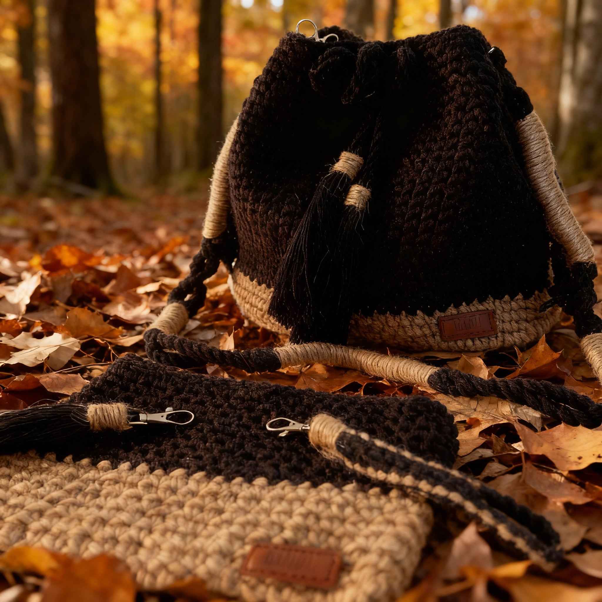 Ensemble "Goffa Buck" Noir – Sac à main & Pochette assortie + accessoires