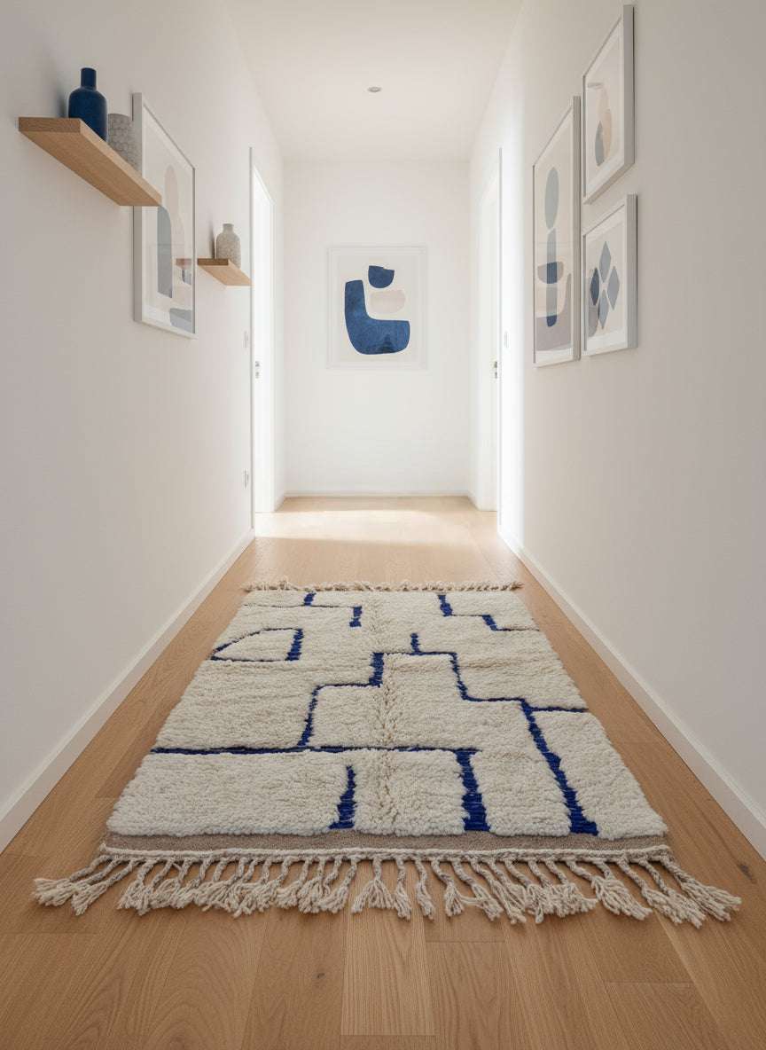 Tapis Azilal Marocain en Laine – Tissé à la Main par Artisans Berbères (Approx 39x59/100 x 150 cm) - The Moroccan Vibrations