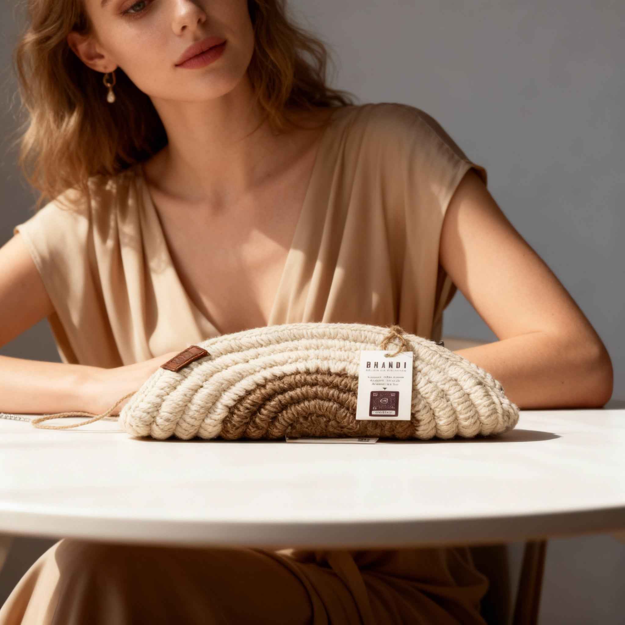 Ensemble "Goffa Half Moon" Blanc – Sac à main & Pochette assortie + accessoires