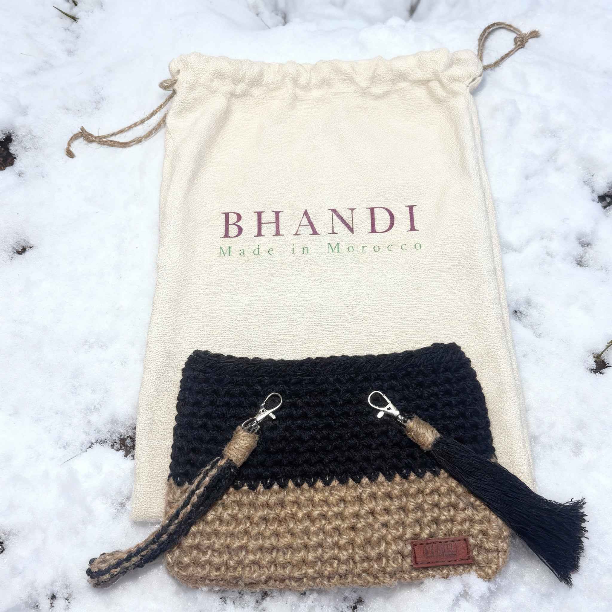 Ensemble "Goffa Top Handle" Noir – Sac à main & Pochette assortie + accessoires