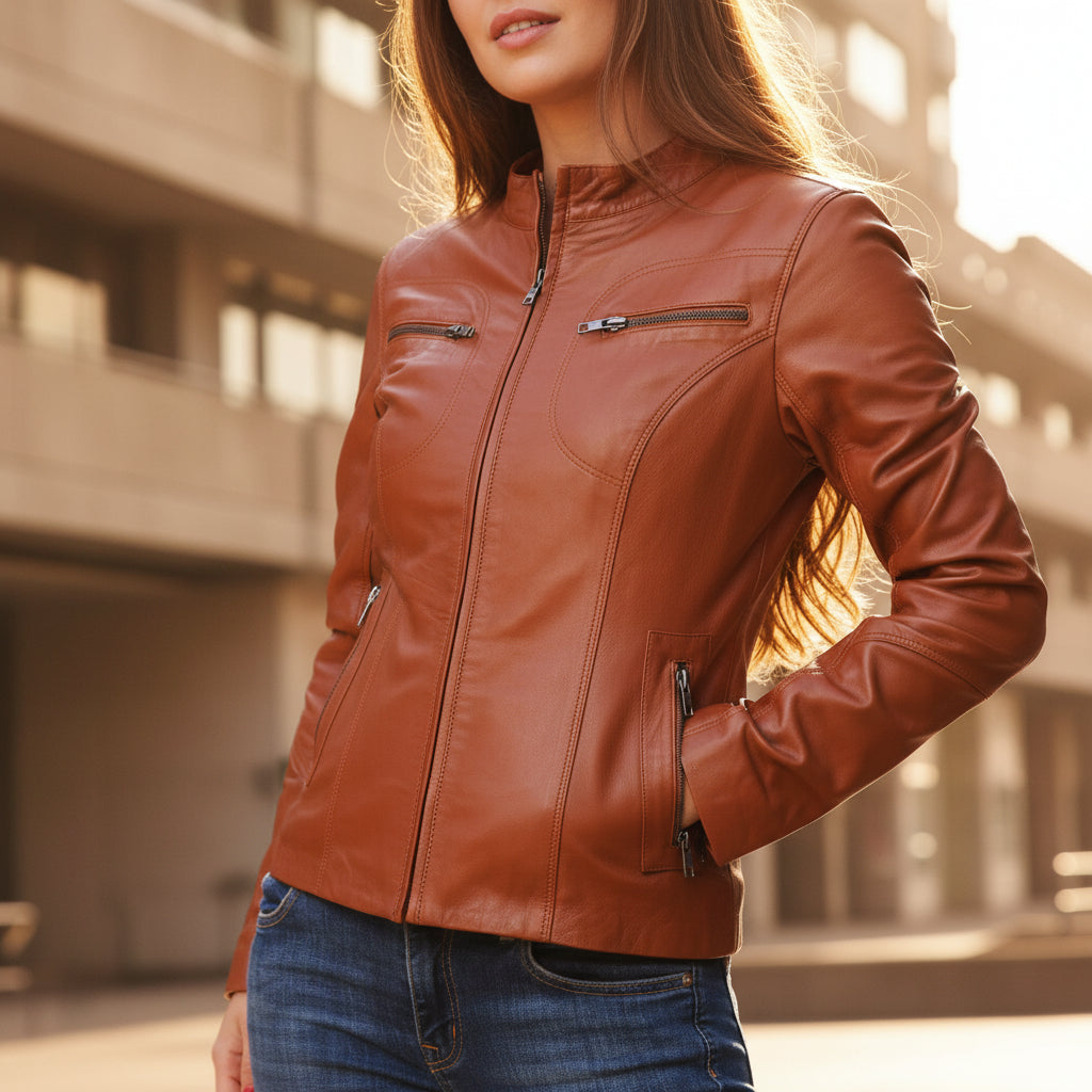 Blouson Femme en Cuir d’Agneau – Savoir-Faire d’Artisan Marocain - The Moroccan Vibrations