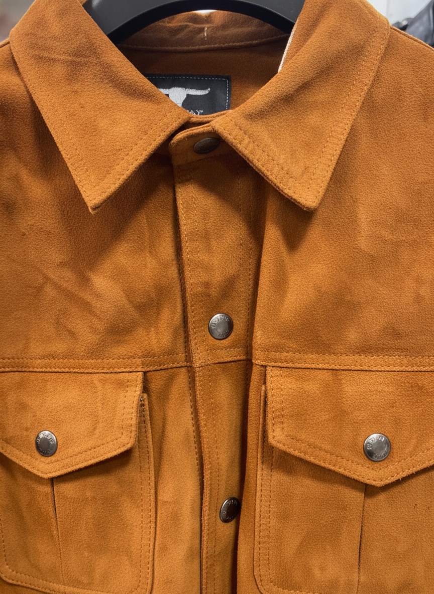 Blouson Cuir Daim Mixte Camel Col Chemise – Orgacuir