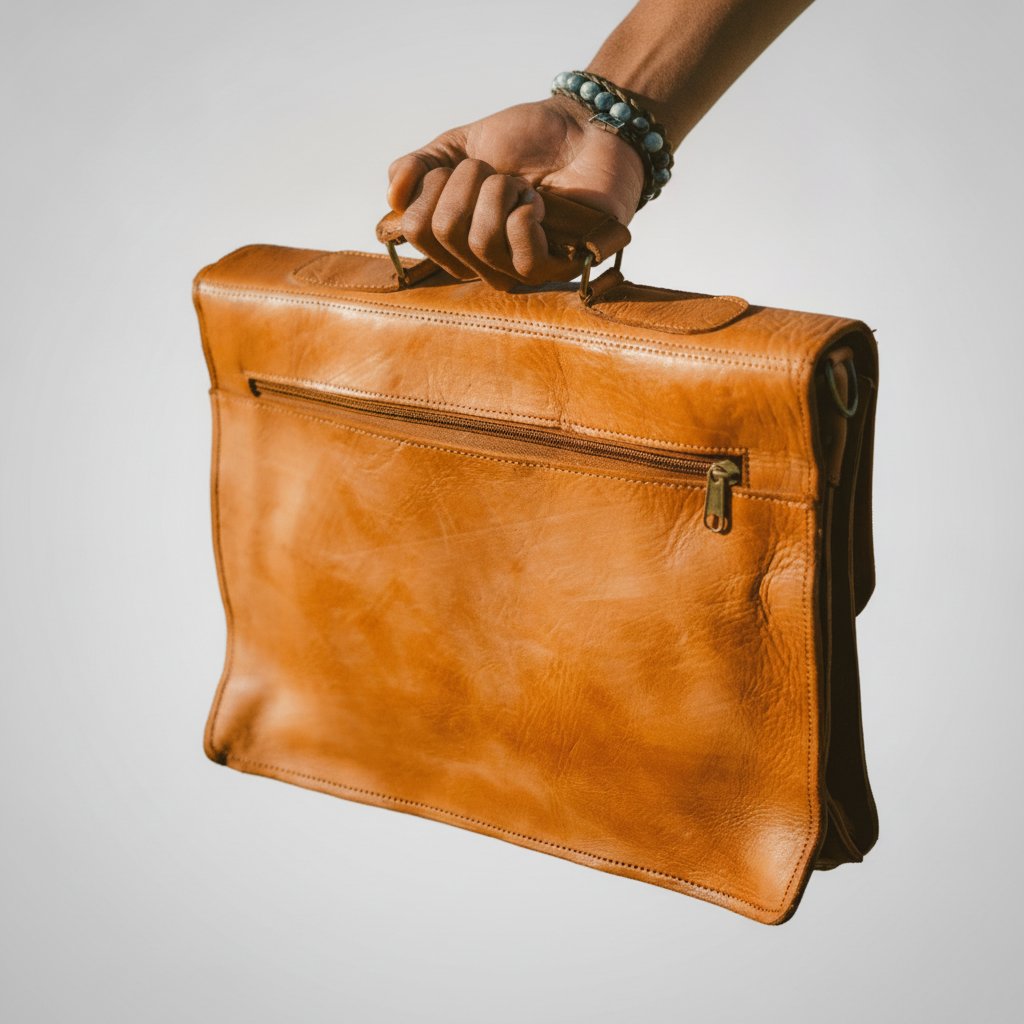 Cartable en Cuir Marron avec Bandoulière 40 cm