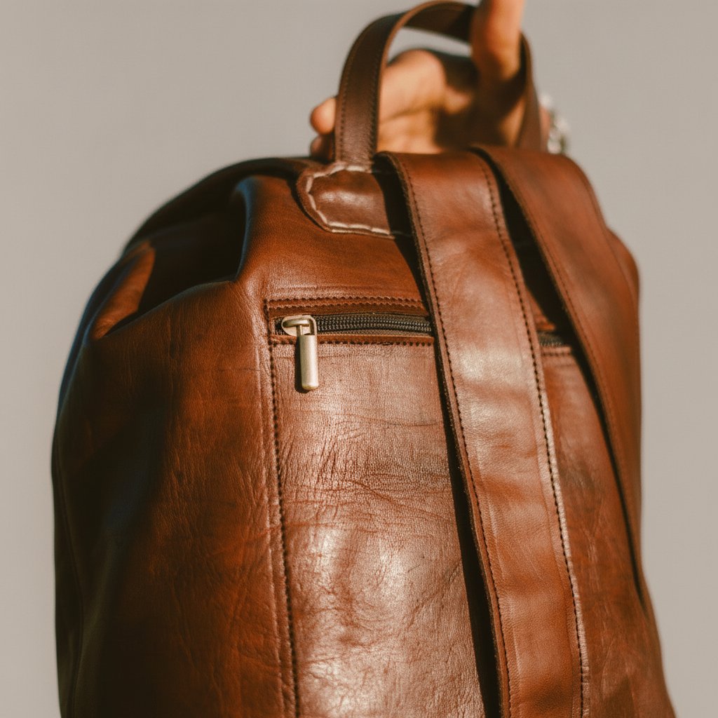 Sac à Dos en Cuir Marron avec Poches et Bretelles Réglables