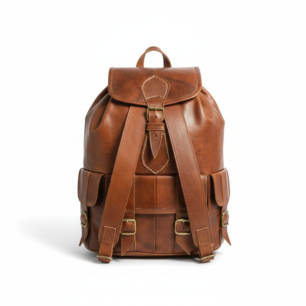 Sac à Dos en Cuir Marron avec Poches et Bretelles Réglables