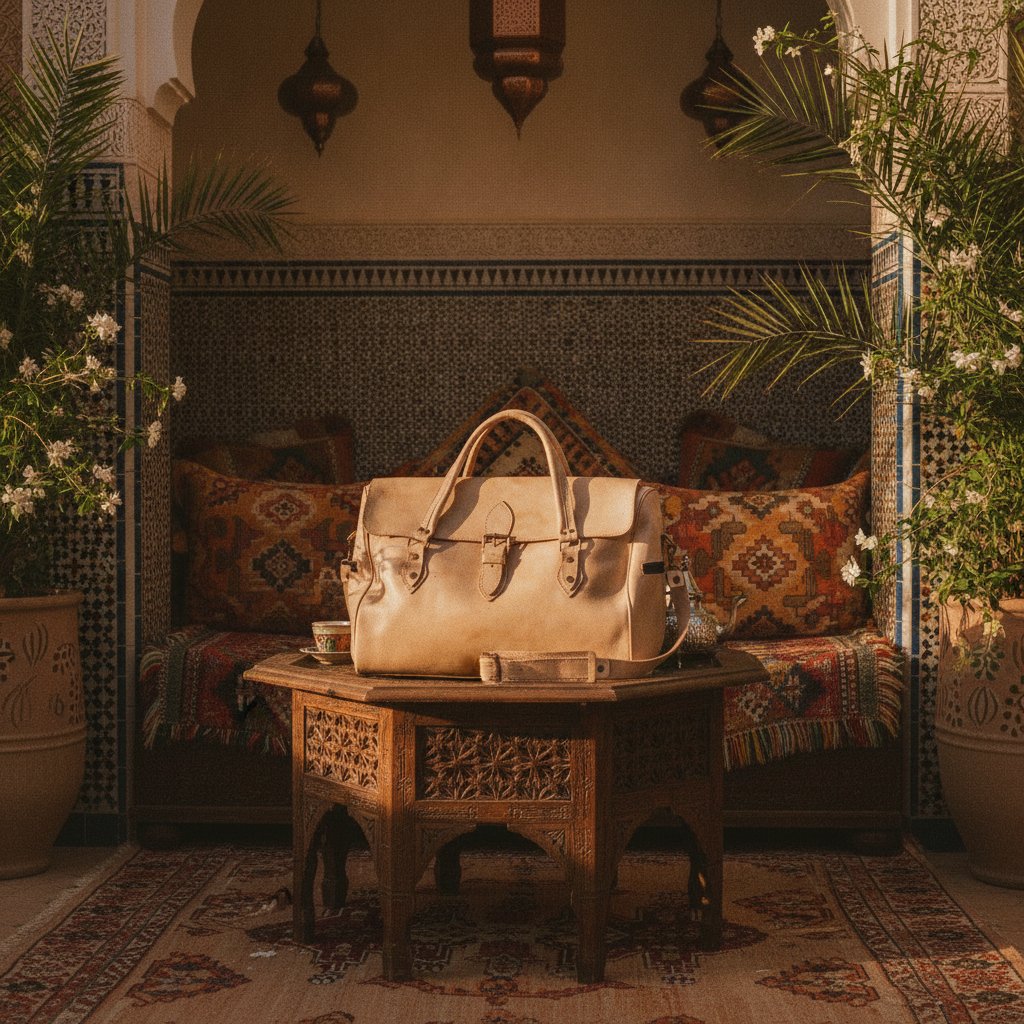 Sac de Voyage en Cuir Naturel Beige 55 cm