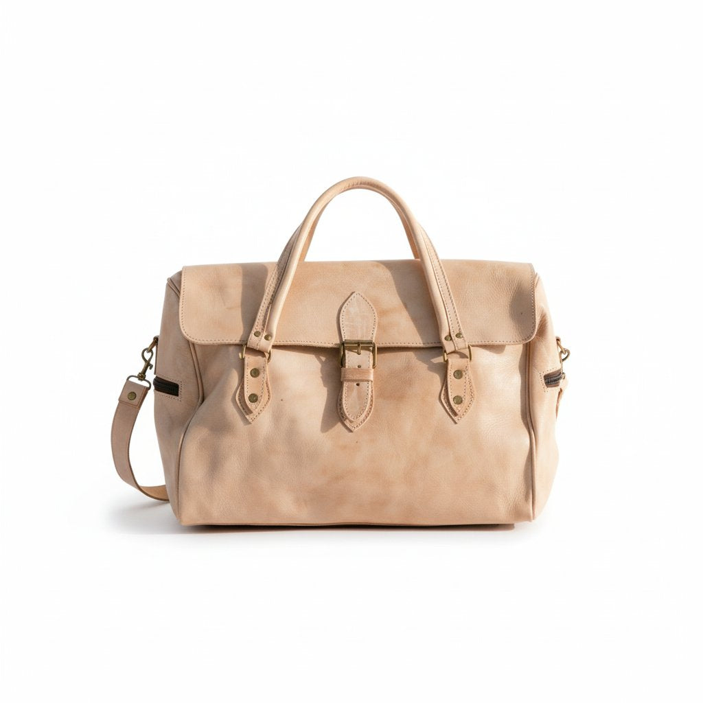 Sac de Voyage en Cuir Naturel Beige 55 cm